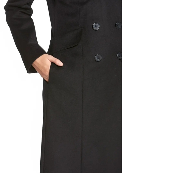 DKNY long wool blend coat with faux fur collar - Picture 2 of 16